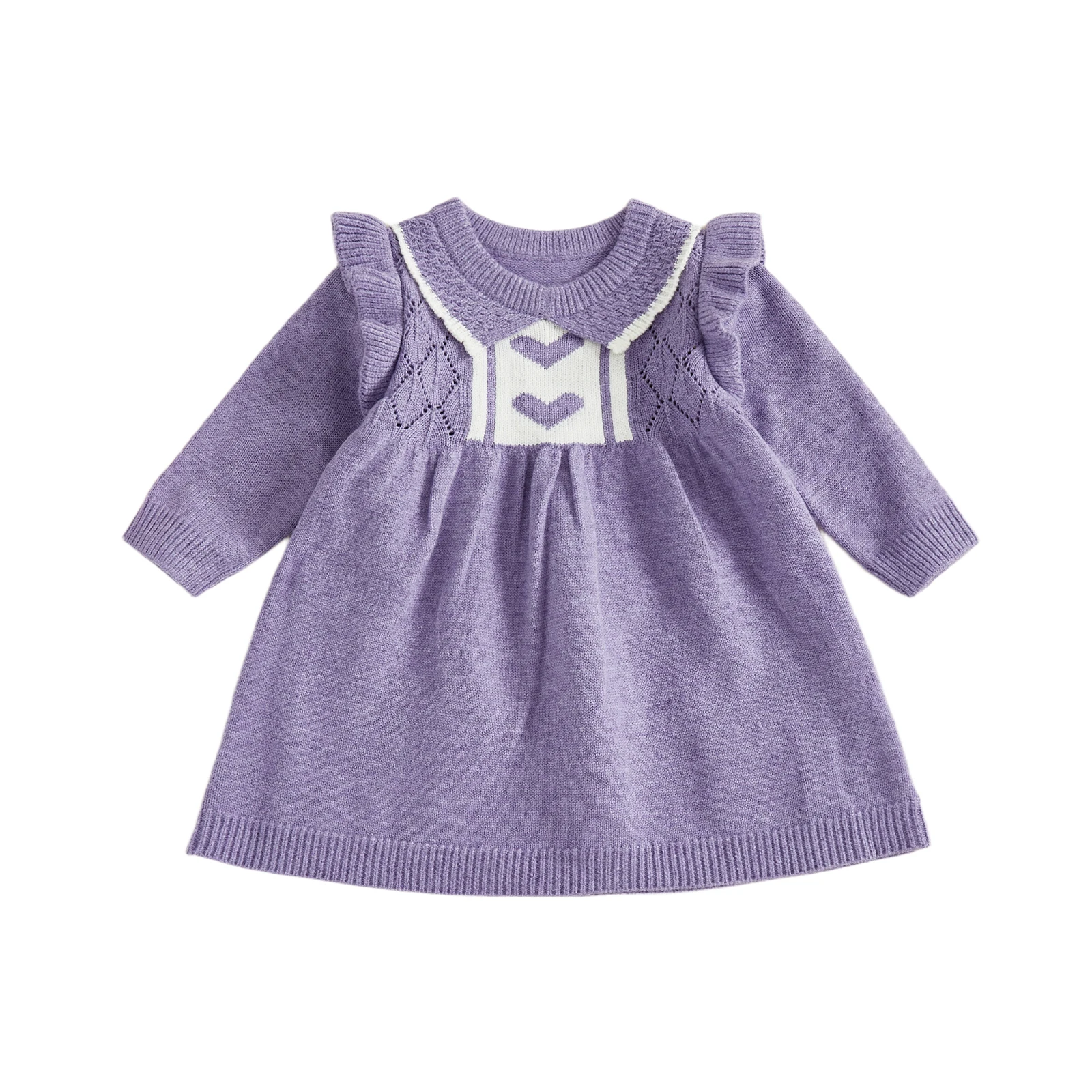 

Вязаное платье-свитер для маленьких девочек, платья трапециевидной формы с длинными рукавами и круглым вырезом с принтом сердца