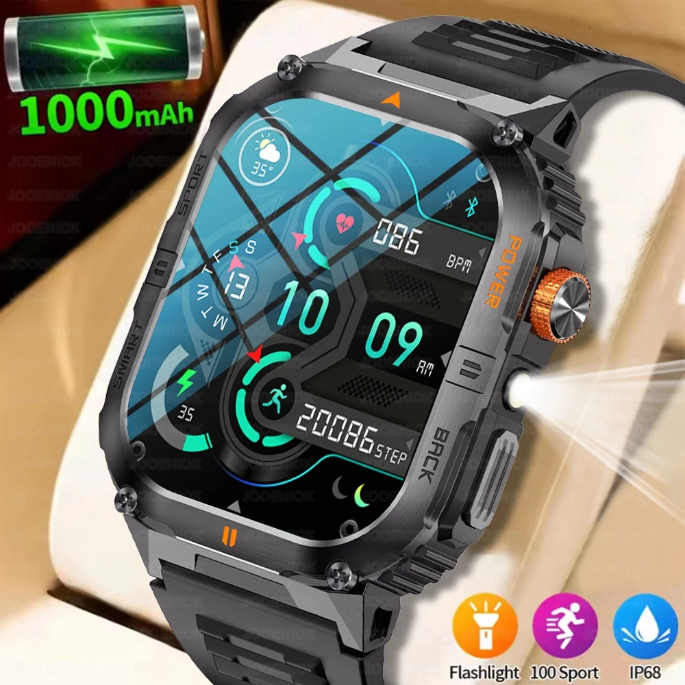 

2025 New Smart Watch Men 1000mAh Large Capacity Battery Outdoor Flashlight Bluetooth Call Waterproof Sport Fitness Smartwatch