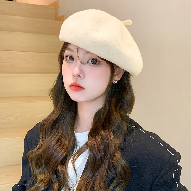 Women Wool Beret Caps Winter Warm French Artist Style Beanie Hat Retro Plain Beret Elegant Women Girls Street Cap Hiking Caps