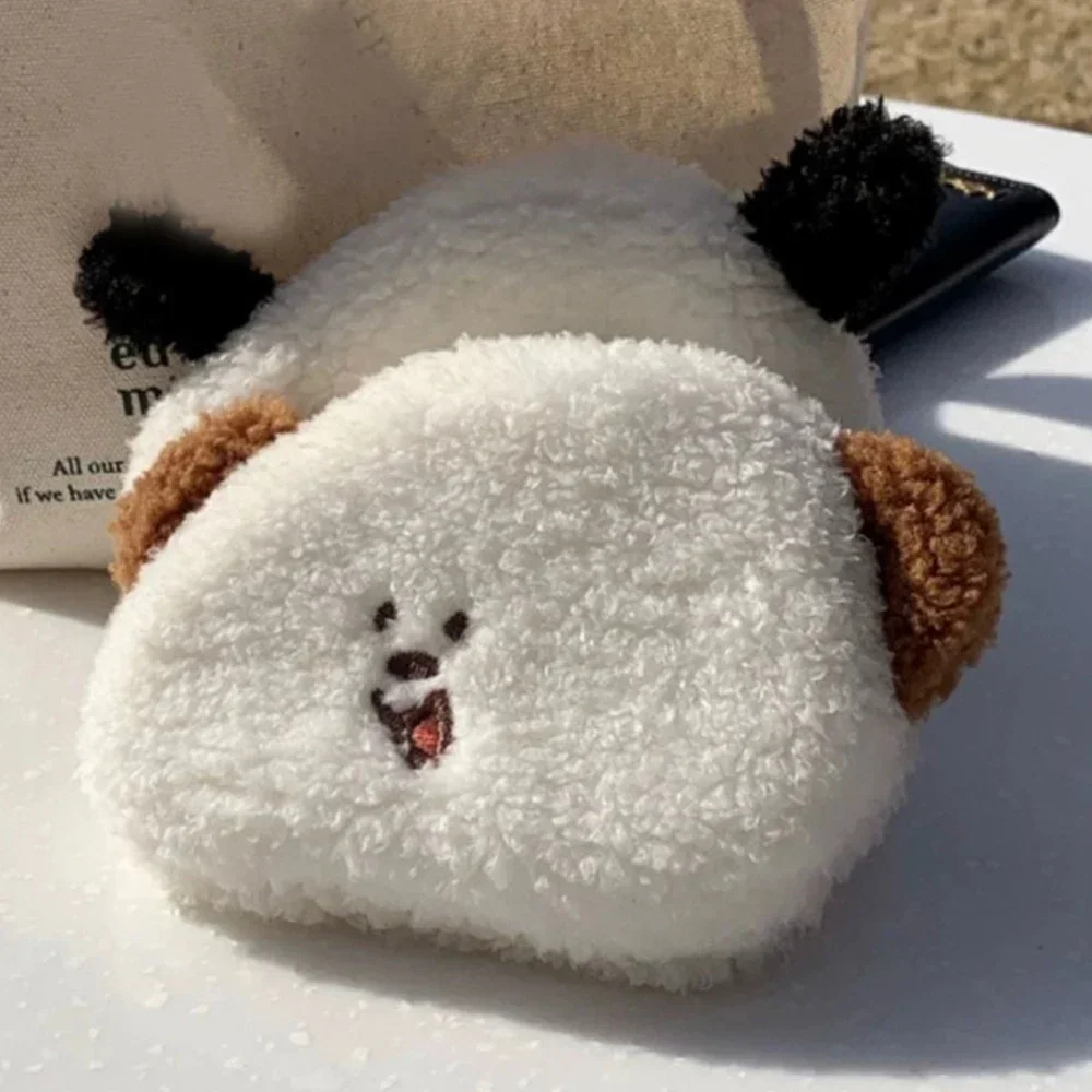 Cute Little Face Puppy Plush Wallet Purse Makeup Cosmetic Bag Stationery Storage Bag School Supplies Girls Birthday Gift Cartera