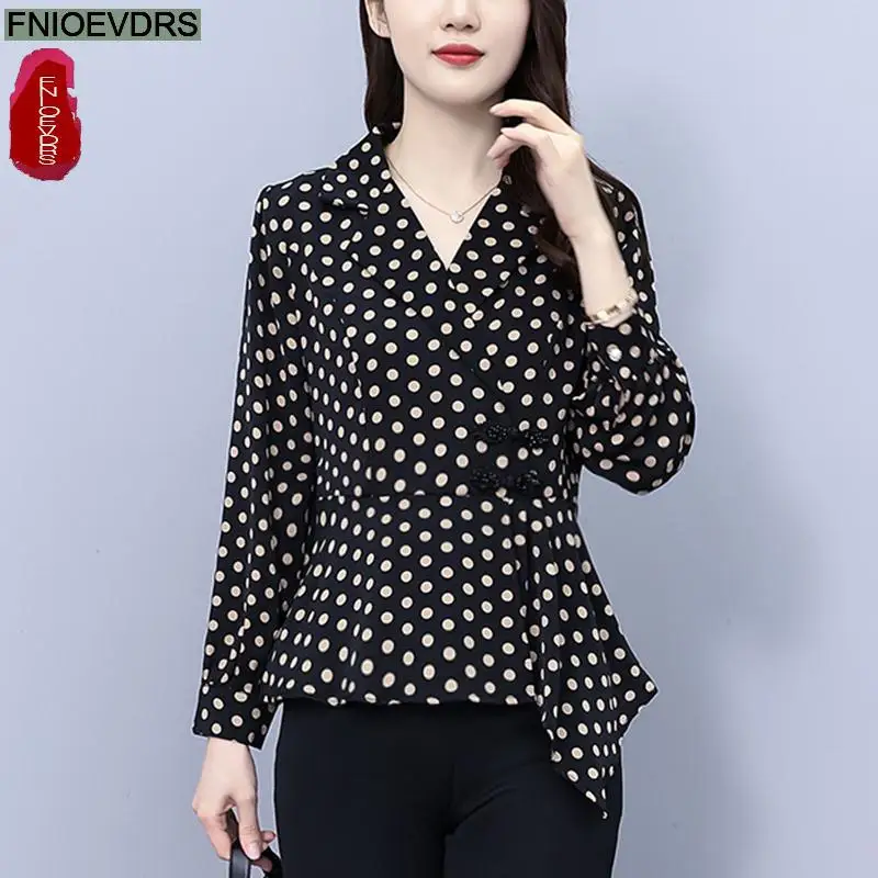 S-4XL New Year Shirt 2024 Women Spring Elegant Office Lady Casual Button Shirts retro Vintage Black Ruffles Peplum Tops Blouses