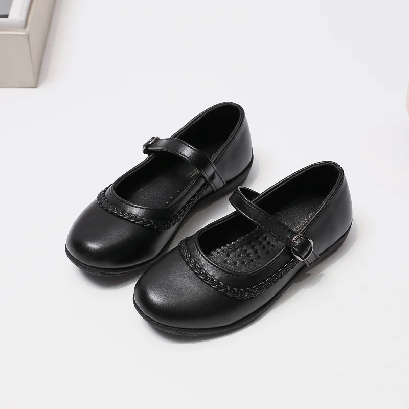 

2025 Spring New Girl Leather Shoes Fashion Kids Casual Shoe Simple Girls Princess Shoes Shallow Mouth Child Performance Shoe