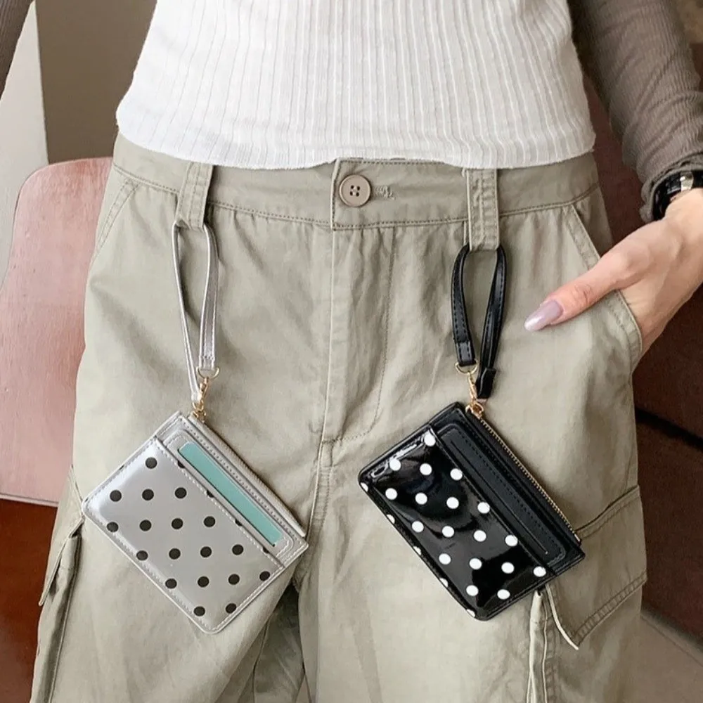 Ultra Light Polka Dot Card Holder PU Leather Zipper Minimalist Coin Purse Ultra Slim Multi Card Slots Women Mini Wallet Backpack