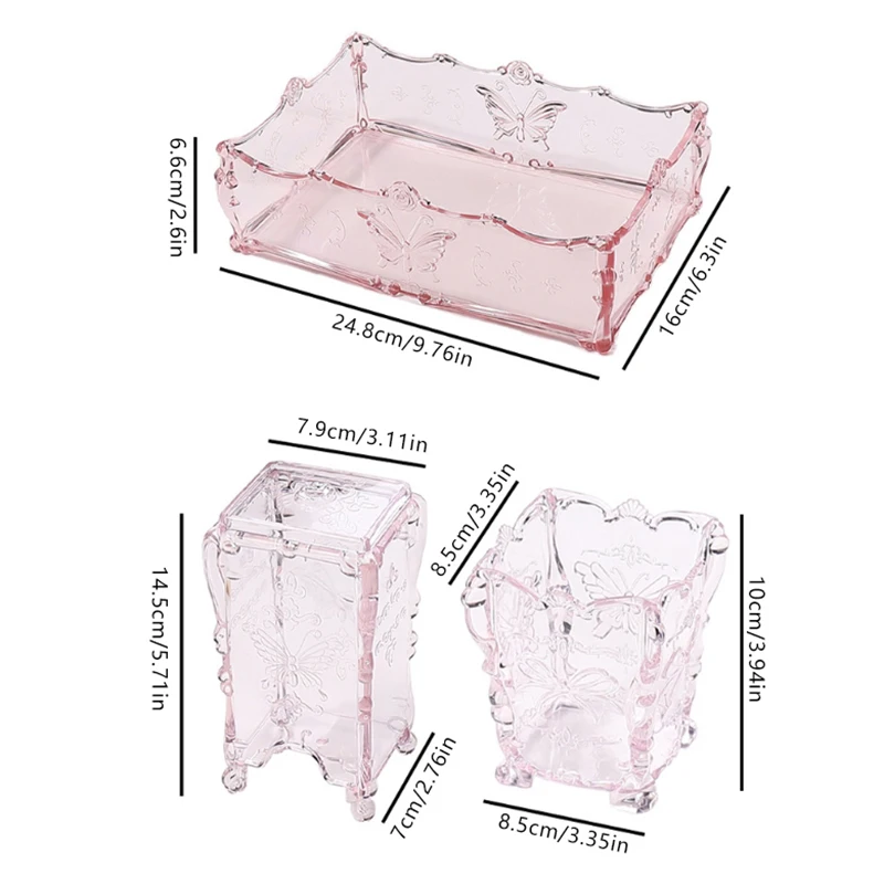 코튼 패드 손톱 보관함, 나비 투명 핑크 디자인, 냅킨 컨테이너 브러시 정리함 메이크업 케이스, 네일 아트 도구