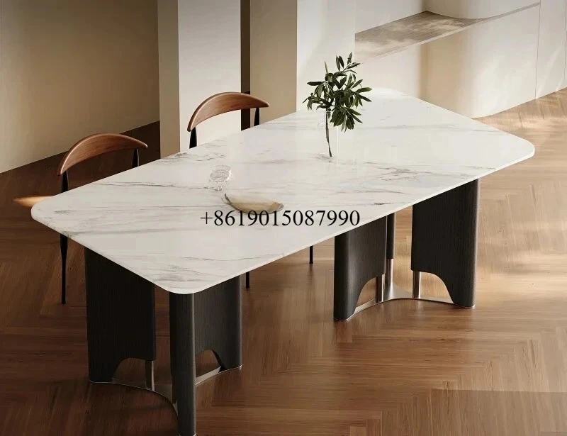 

Italian minimalist rock slab small apartment dining table, modern minimalist high-end ash wood solid wood stainless steel