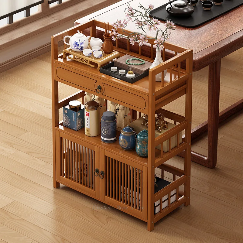 Tea Shelf Shelf Multi-layer Storage Tea Set Display Cabinet Tea Room Small Bogu Rack Solid Wood New Chinese Ornament