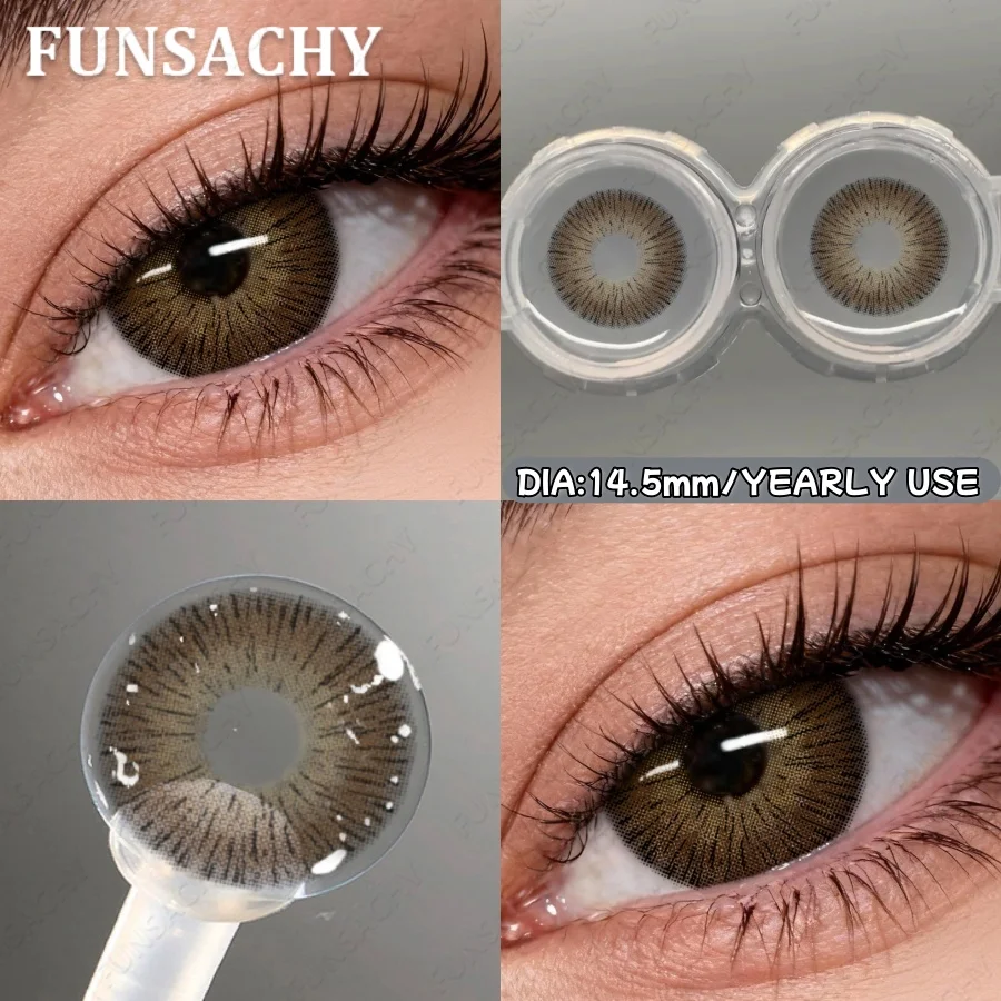 FUNSACHY 1 Paar farbige Augenlinsen für natürliche braune Augen, graue modische koreanische Linsen, große Augenkontaktlinsen, Kosmetik, jährlich