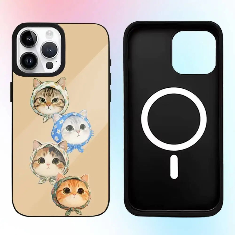 Coque de téléphone à motif de chat de dessin animé, couleur mignonne, tendance, pour iPhone17,16,15,14,13,12,11 Plus,Pro Max, charge sans fil magnétique Magsafe