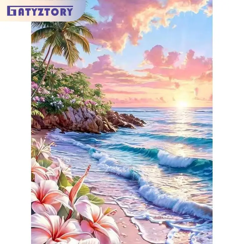 

GATYZTORY Seaside Paint By Numbers Arts and Crafts Diy Making Kits Scenery Paint for Painting Frameless Color by Numbers Kit