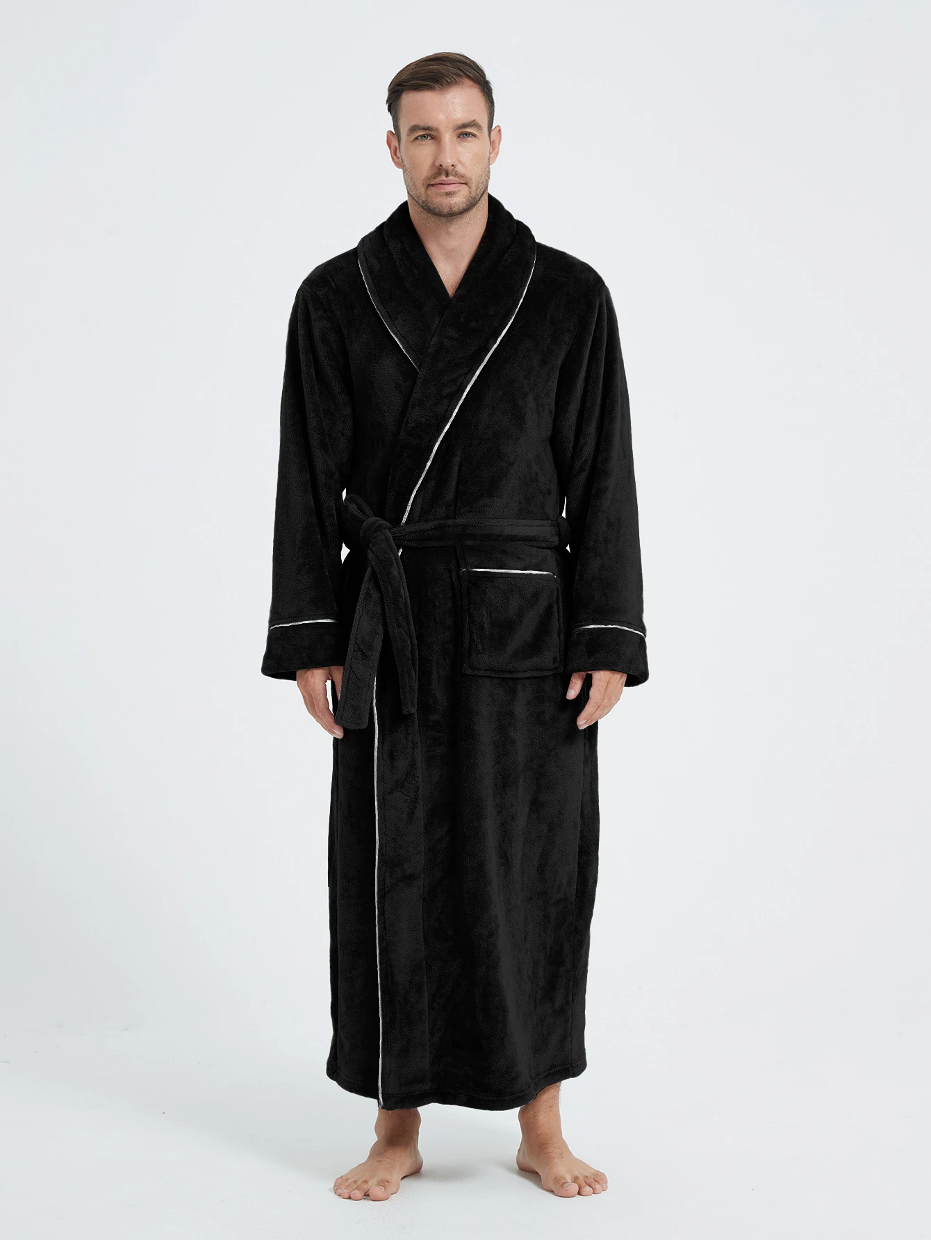 Men's Sleepwear Thick Flannel Long Robe Autumn Winter New Kimono Gown Bathrobe Home Clothes Warm Coral Fleece Loungewear Pajama view 5