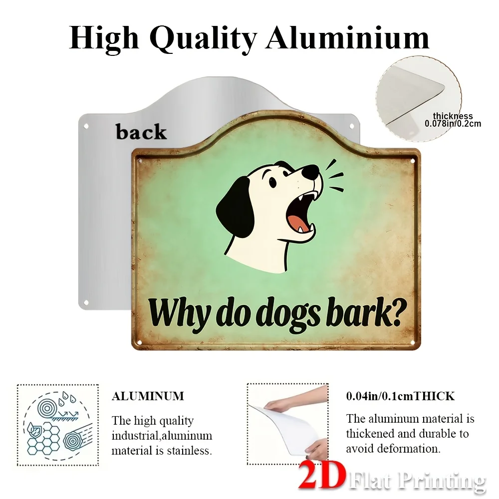 1pc 2D Flat Sign Artwork Depicting A Howling Dog Along With The Phrase 'Why Do Dogs Bark?' Ideal For A Rustic Kitchen