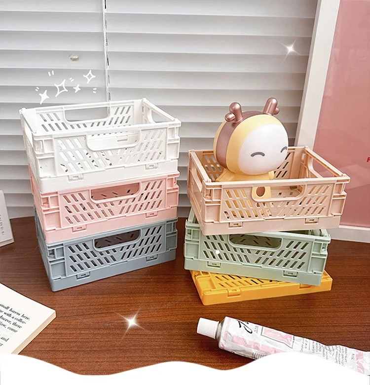 

Folding Plastic Storage Box Collapsible Storage Container student Desktop Storage Basket Office Box Stationery Storage Box