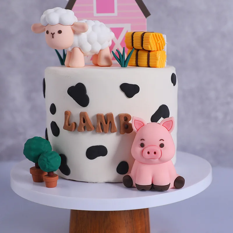 Farm Animal Cake Topper with Yaks Ponies Sheep Piglets Chickens Farm Greenhouse for kids One Year Old 1st Birthday Party Decor