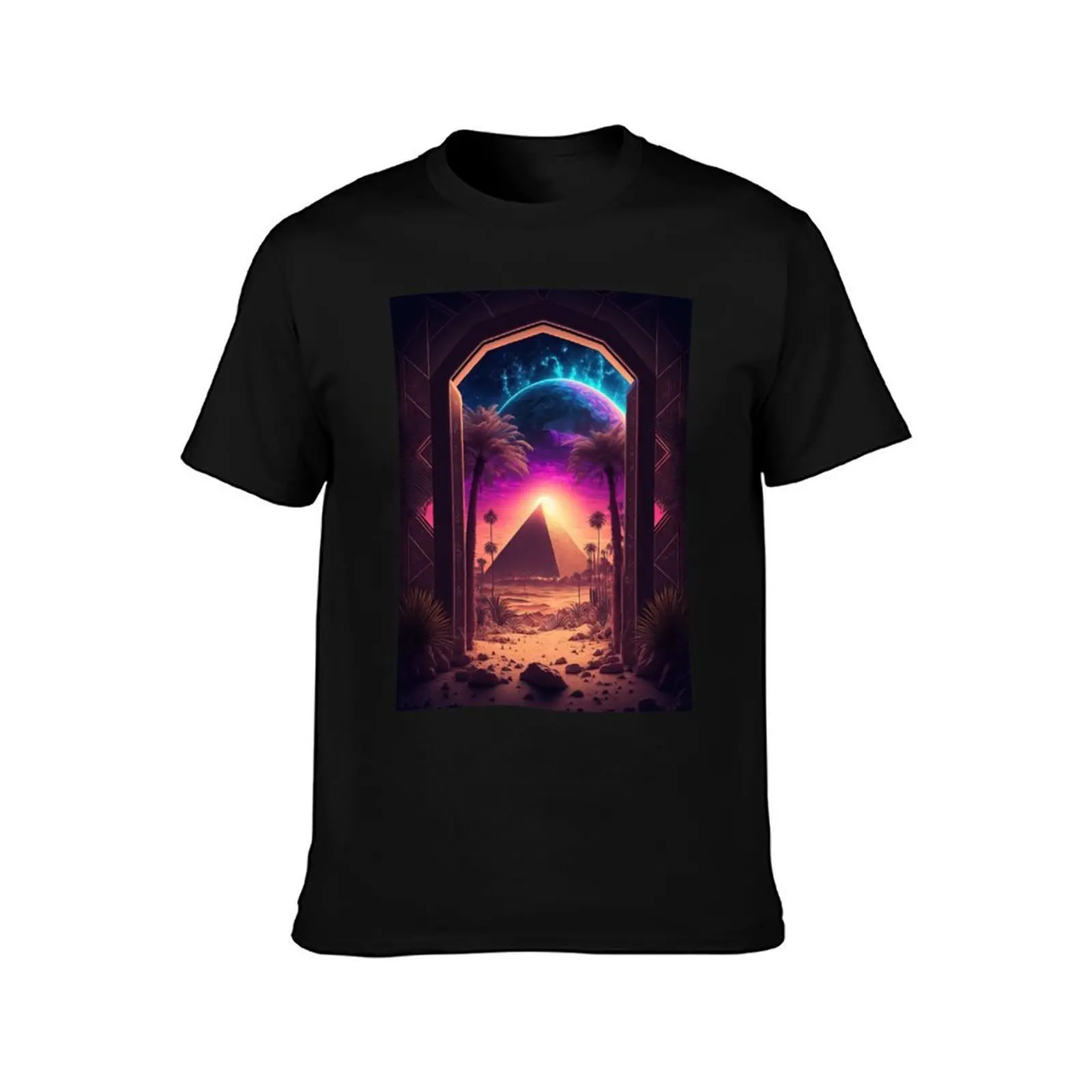 Retro-Futurism's Last Oasis: An Ancient Pyramid T-Shirt, Summer Casual Cotton Tee, Oversized Streetwear Tops, Unisex Men Women