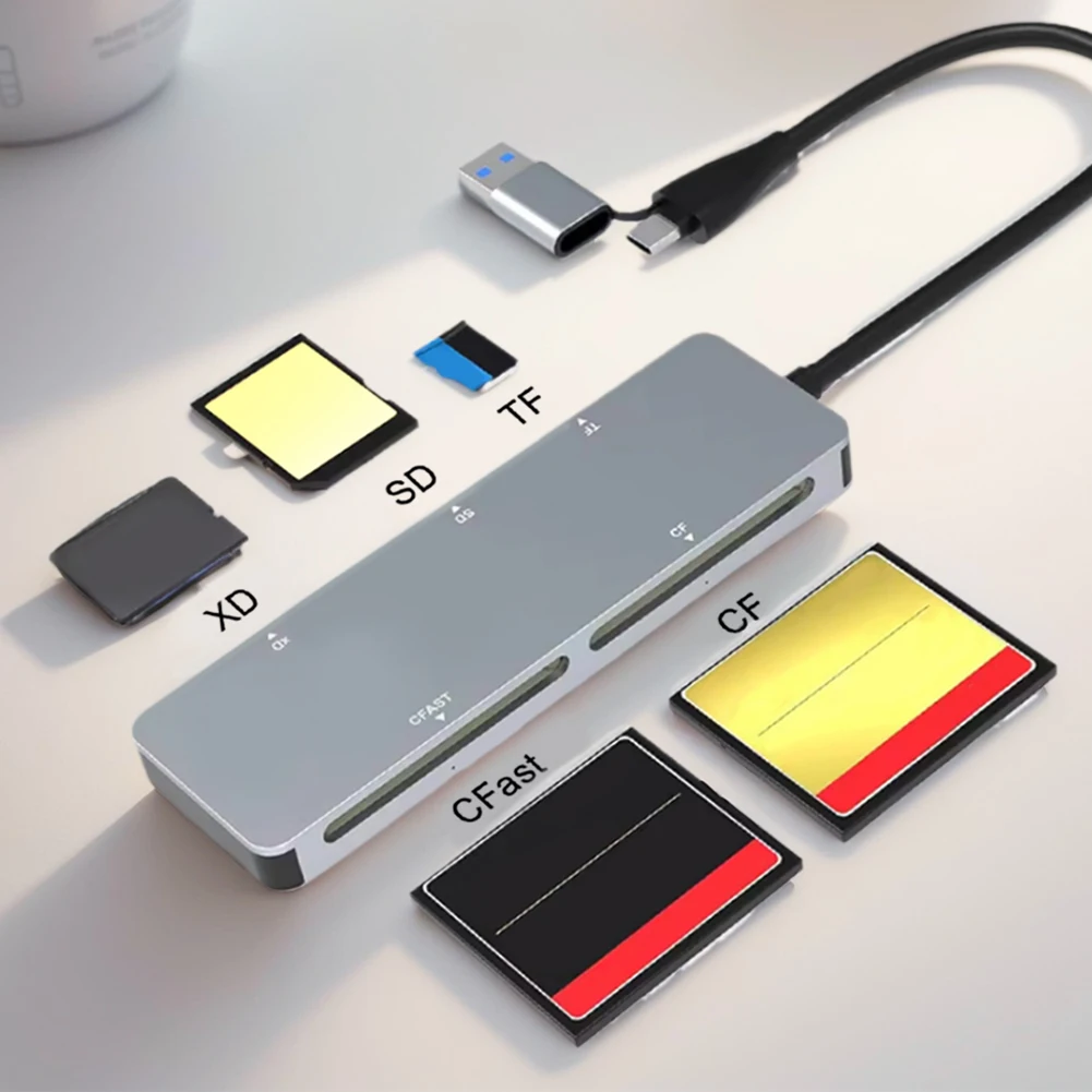 Lector de tarjetas 5 en 1 todo en uno 5Gbps CFast+XD+CF+SD+TF lector adaptador de tarjeta de memoria tipo C y USB A para sistema operativo Windows XP/Vista/7/8