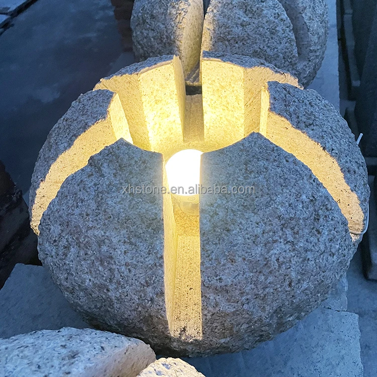 Japanese Hot Sale Natural Granite Stone Statue Carved Garden Outdoor Decorative Pumpkin Lantern Led Lamps