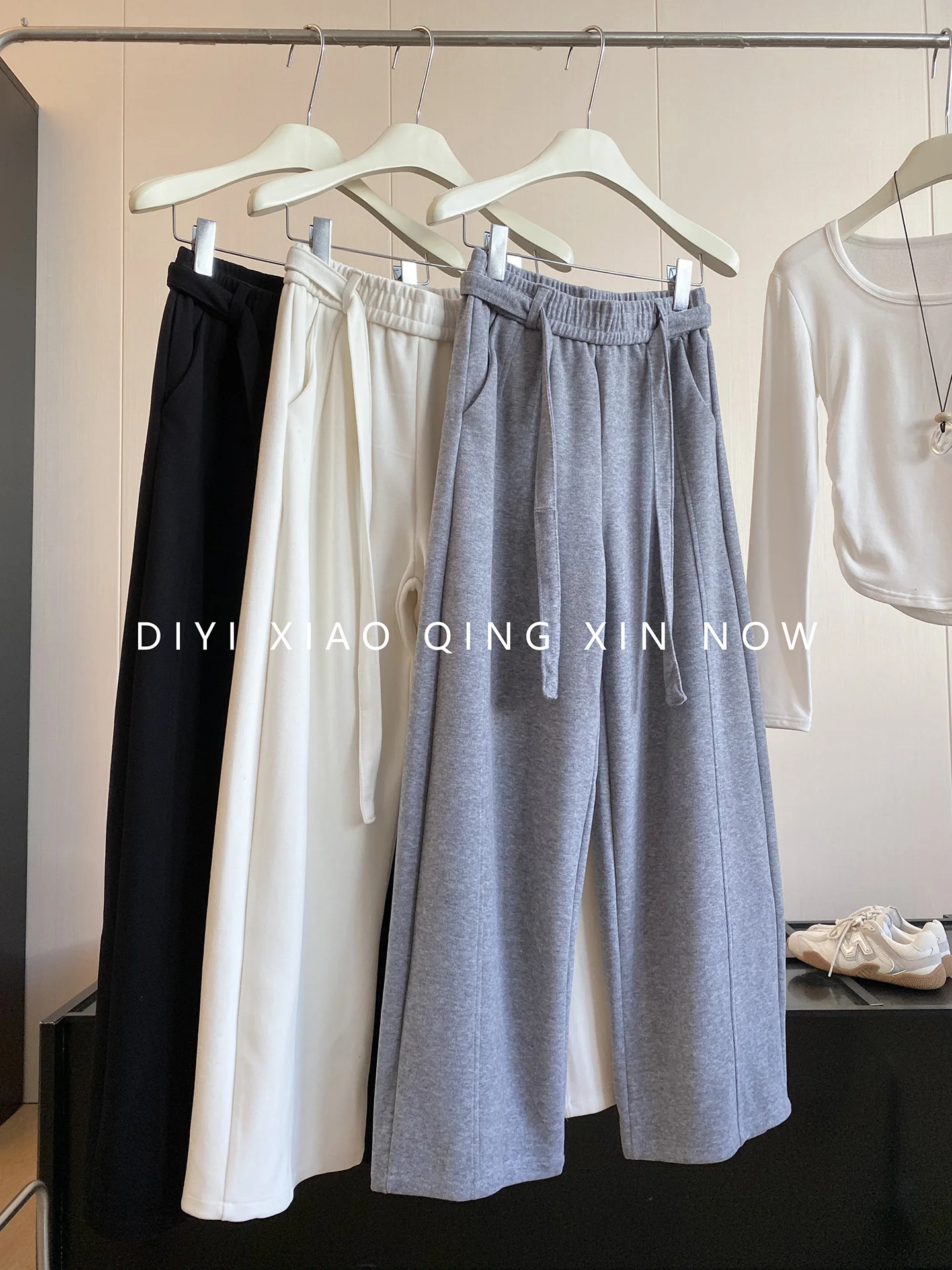 DIYI High Waist Wide Leg Pants Women's Loose Fitting Draped Straight Cut Trousers Autumn Casual Polyester Fiber Commute Style