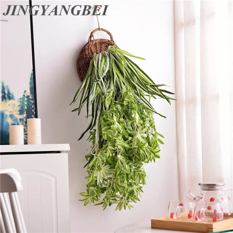 Chlorophytum Leaves Vines Room Decor Hanging Artificial Plant Plastic Leaf Grass Wedding Party Wall Balcony Decoration Garland