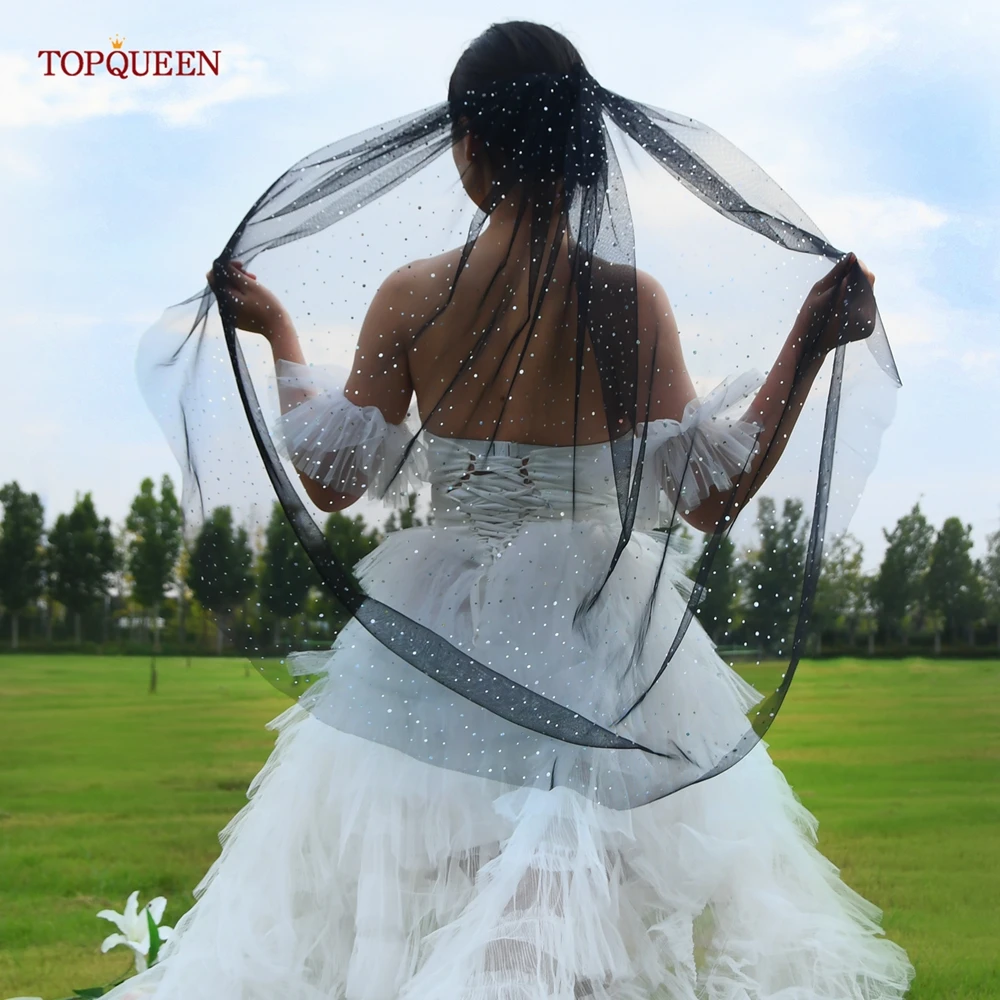 TOPCLS-Voile court en tulle pour patients EEN, perle de cristal scintillante, accessoires de mariage avec peigne, noir, V209A