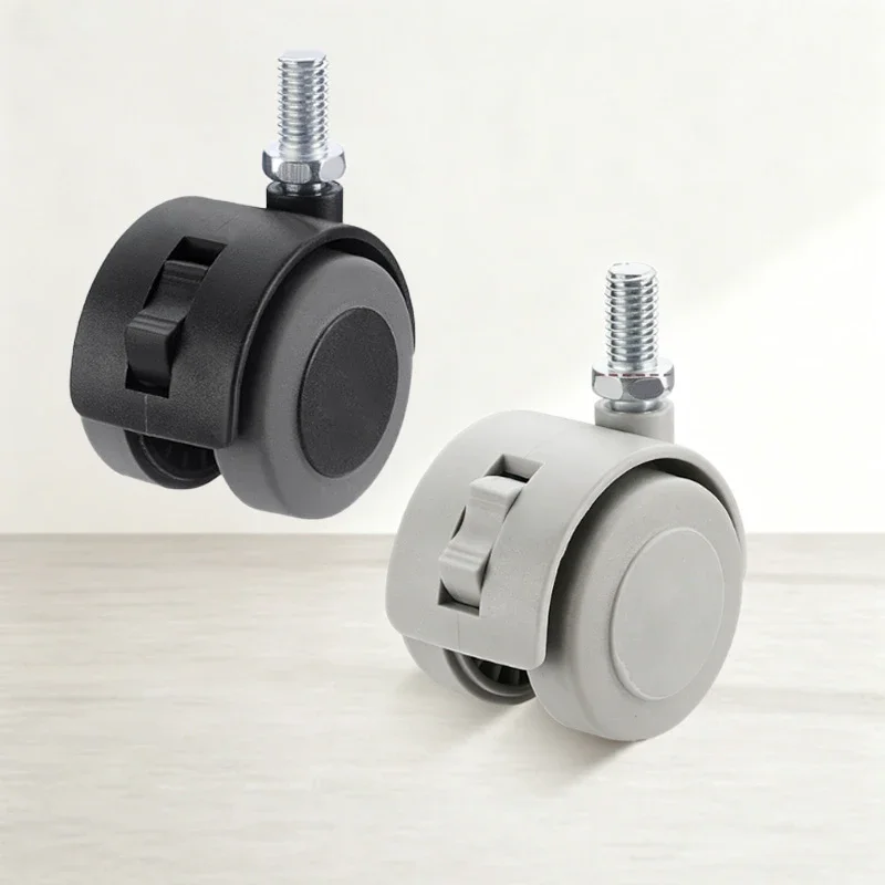 4 Pcs 1.6 Inch M8x15 Threaded Swivel Caster Wheel, TPE Rubber Silent Furniture Caster With Brake, Small Universal Roller Wheel