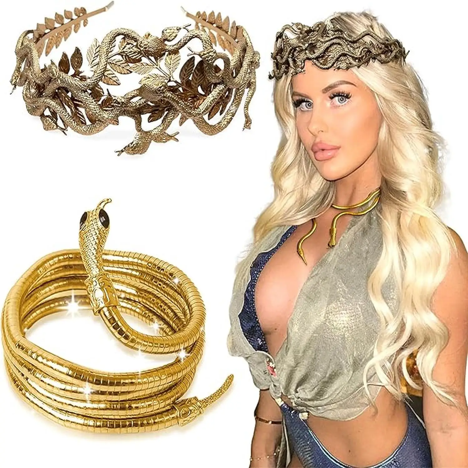 Schlangen-Stirnband Schlangen-Ohrringe Medusa-Kopfschmuck Medusa-Krone Medusa-Kostümzubehör Göttinnen-Kostüm Damen-Partykostüm