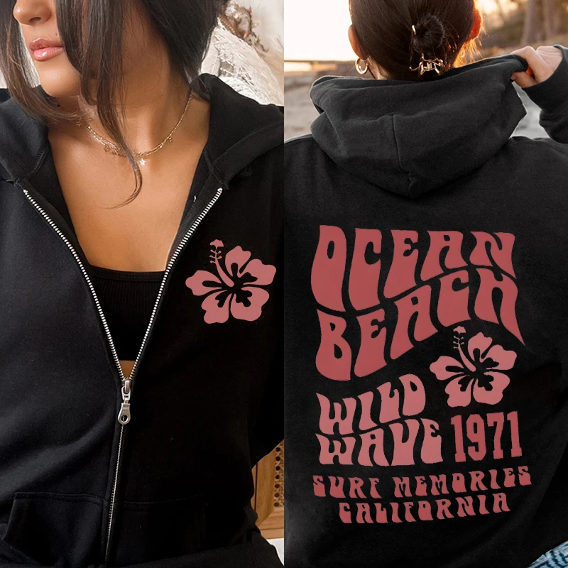 

Fashion Ocean Beach Zipper Hoodie Casual Daily Sweatshirts Unisex Harajuku Streetwear Hoody Female Classic Outerwears Hooded