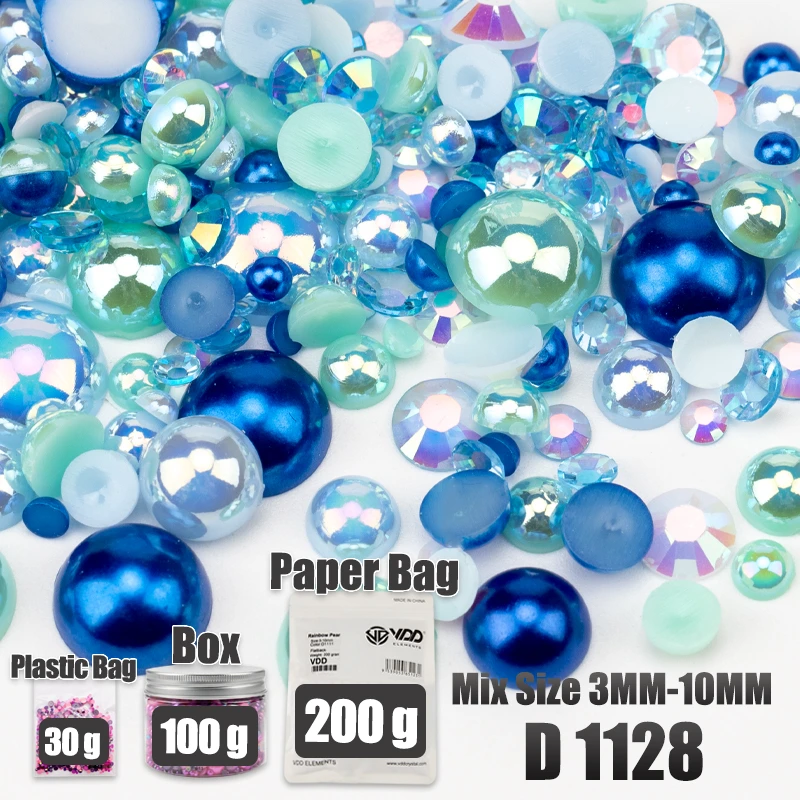 VDD 30/60/100/200g Großhandel Gemischte Größen ABS Halbrunde Perlen Flache Rückseite Perlen Farbige Harz-Strasssteine für Handwerk Nagelkunst DIY Dekoration – Detail 35