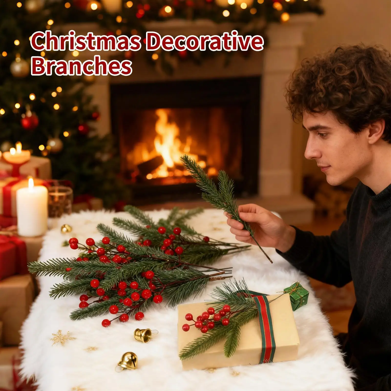 

Сосновые ветки для украшения, 60 шт., искусственные праздничные украшения, зеленые растения, зеленые растения, сосновые иглы, аксессуары ручной работы для