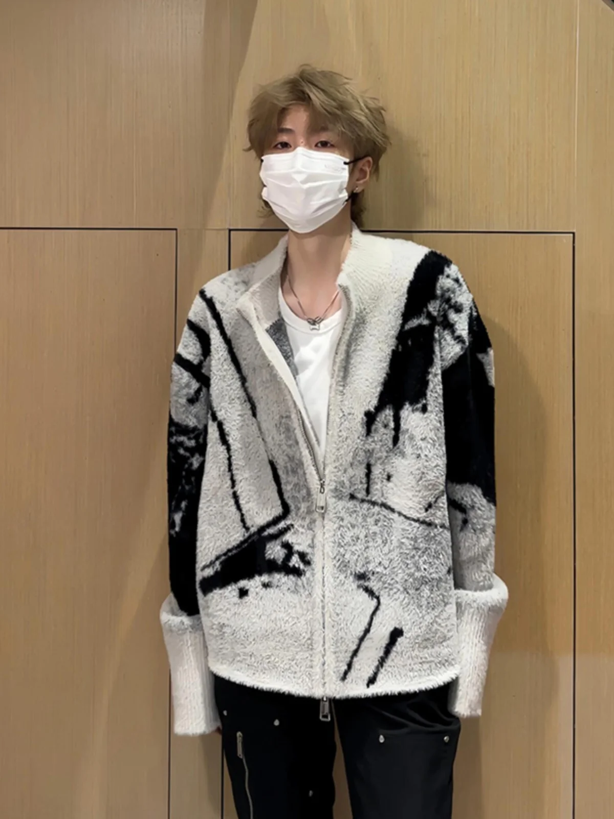 

Ele Men's Knitted Cardigan Sweater with Embroidery Thorns Lazy Sle Spring Autumn Faionable Outerwear Soft Comfortable