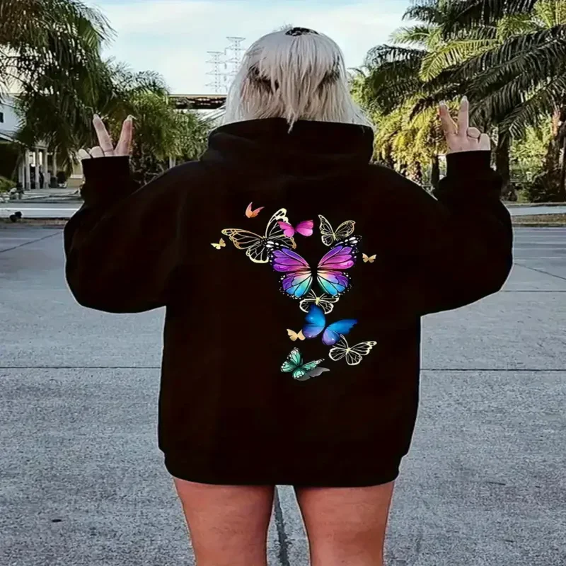 

Женская повседневная толстовка с принтом бабочки, черная короткая толстовка на шнурке с цветочным принтом и бабочкой для женской повседневной носки