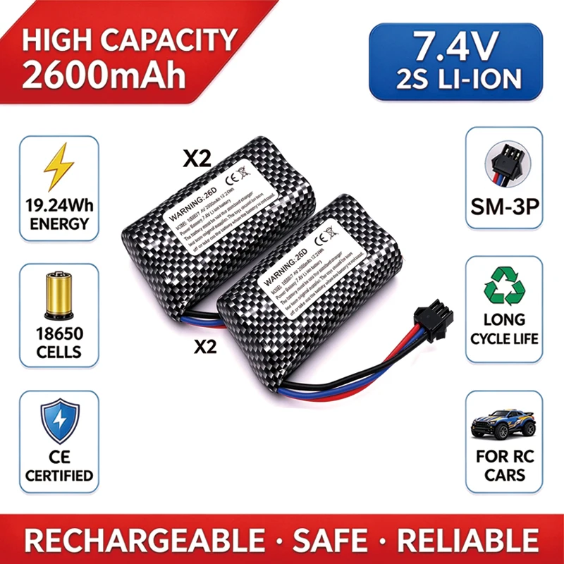 2S 2600mah 7.4V Battery Charger MN82 Remote Control Car Battery MN128 MN78 for Watch Gesture Sensing Twisted RC Stunt Car SM3p