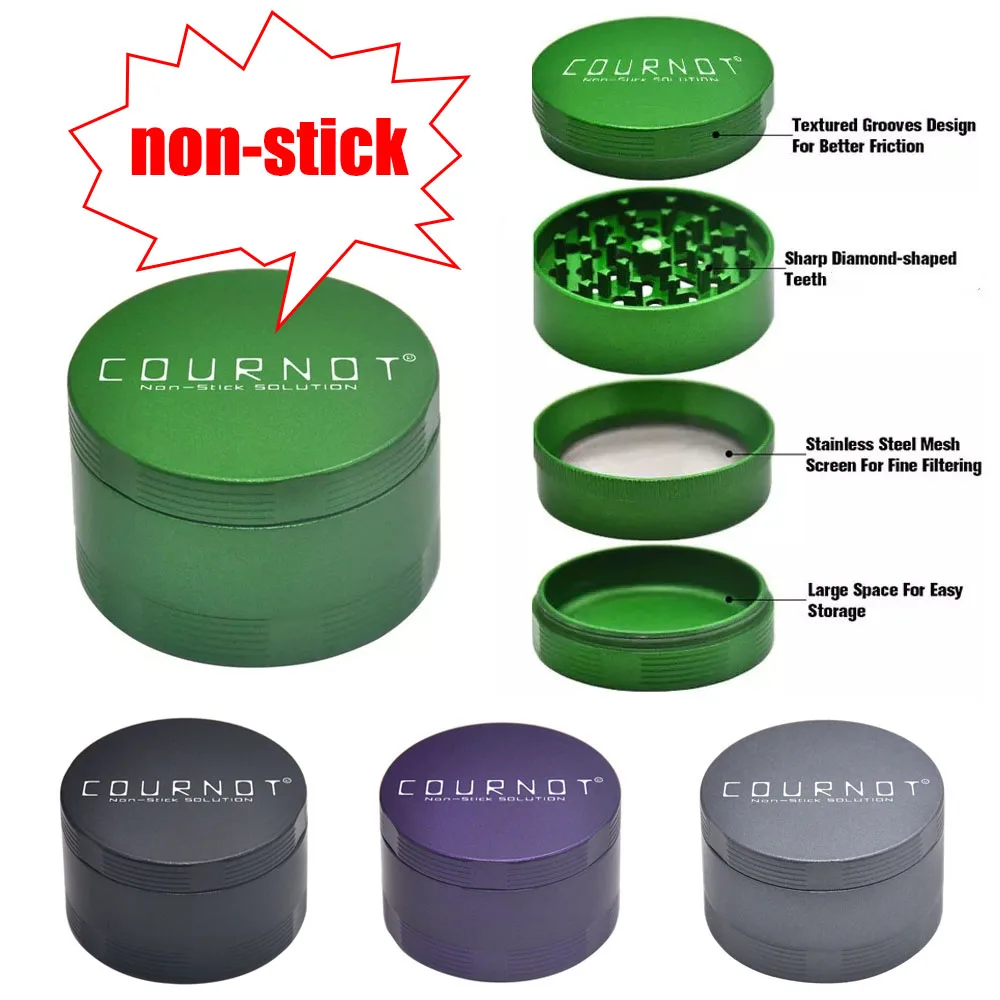 COURNOT 63MM 4Layers Aluminum Alloy Metal Non-Stick Ceramic Grass fumar Grinder Sharp Diamond Teeth Handle Herb Grinder