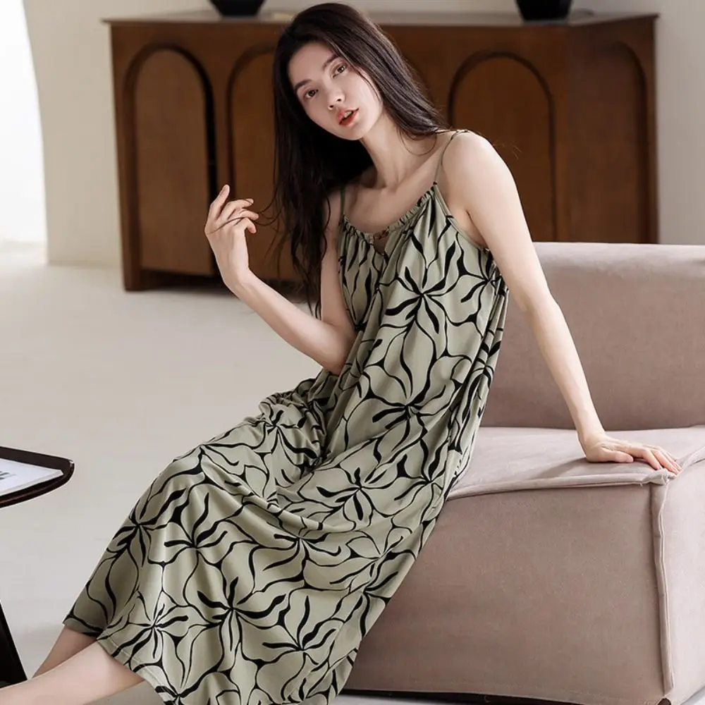

Элегантное женское пижамное платье из модала с цветочными рюшами, ночная рубашка на подтяжках, домашняя одежда, свободная ночная рубашка на бретельках с подушечками, женская