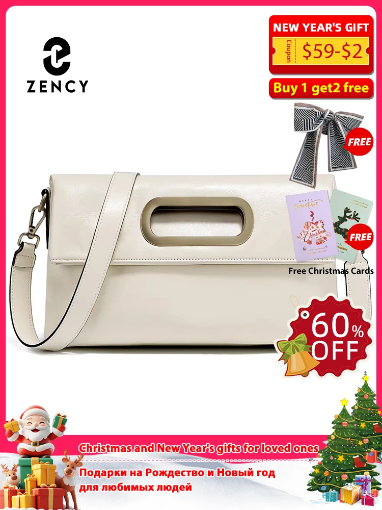 

Zency Vintage Genuine Leather Handbag for Women Large Capacity Brown Crossbody Shoulder Bag Flap Purse 2025