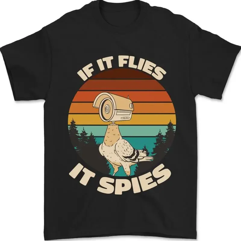 If Moscas It Spies Conspiración Teoría Pájaros Divertido Hombre Camiseta 100% T shirt