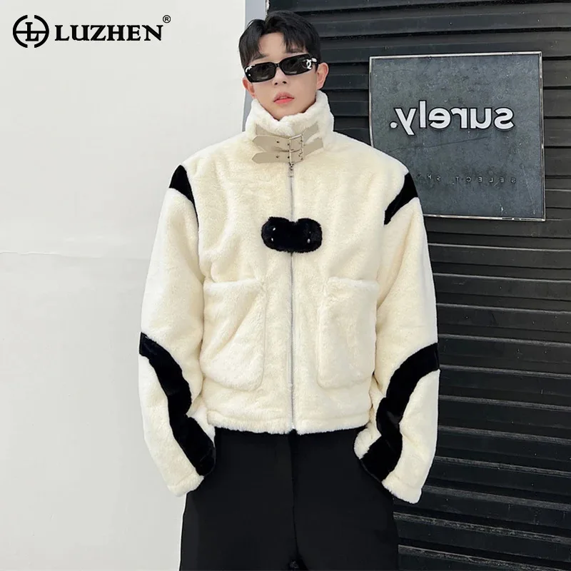 

LUZHEN качество 2024, оригинальный цветной контрастный дизайн, элегантное пальто из овечьей шерсти, мужская зимняя теплая повседневная куртка со стойкой и воротником-стойкой JY4717