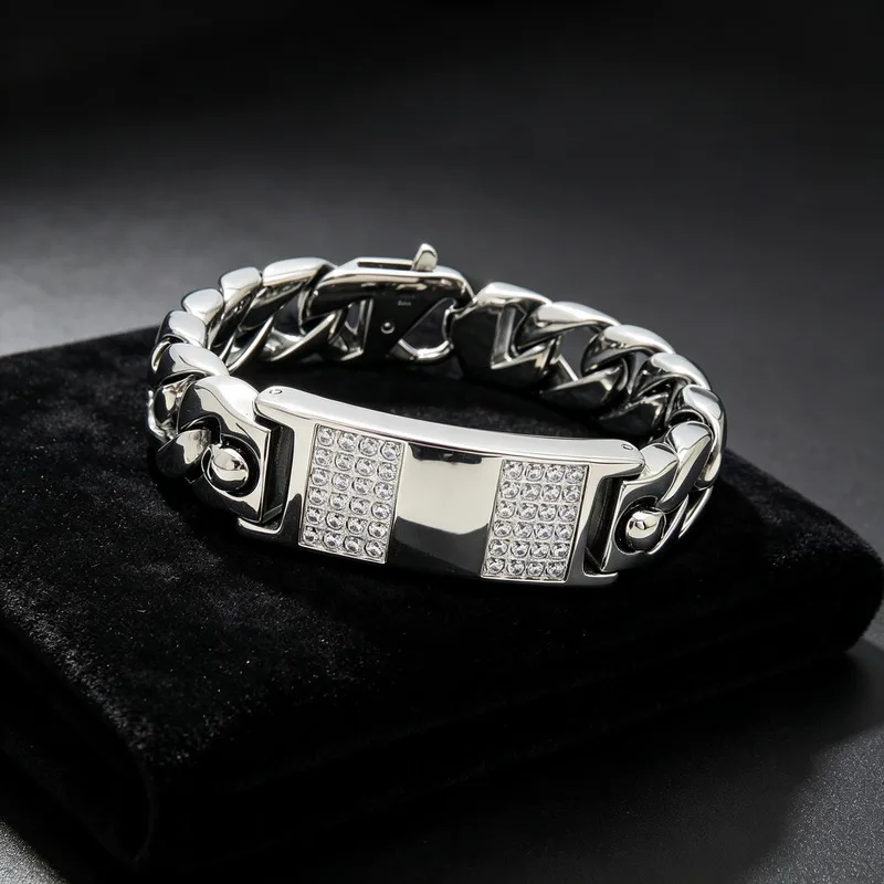 Heavy Chunky Cuban Link Chain Bracelet Jewelry High Quality Stainless Steel Zircon Bracelet Men Accessories