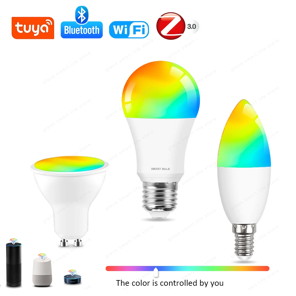 

Tuya WIFI/Zigbee/Bluetooth E27 GU10 E14 Led Light Bulb Smart Life 110V 220V RGB Led Smart Lamp Voice With Alexa Google Home