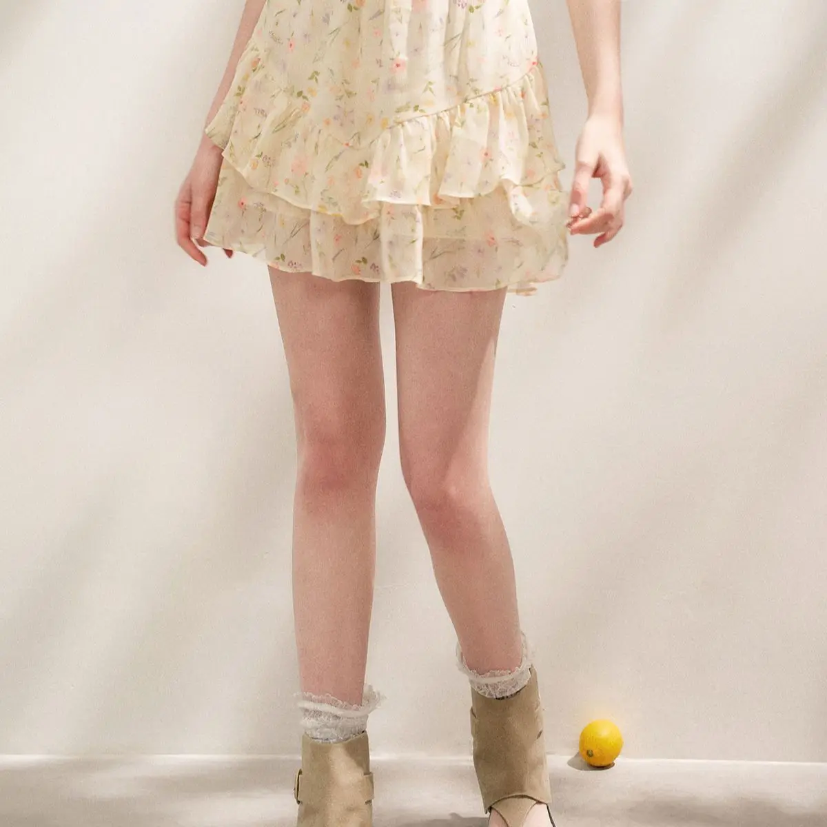 Y2K Floral Print Chiffon Ruffle Tiered Mini Skirt Women Sweet Fairycore Kawaii Harajuku High Waist A-Line Beach Summer Skirt New