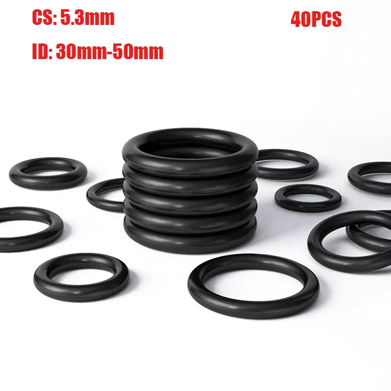 40Pcs NBR O Ring CS 5.3mm ID 30-50mm Sealing Washer Nitrile Rubber O-ring Plumbing Gaskets Oil Resistant High Temperature Oring