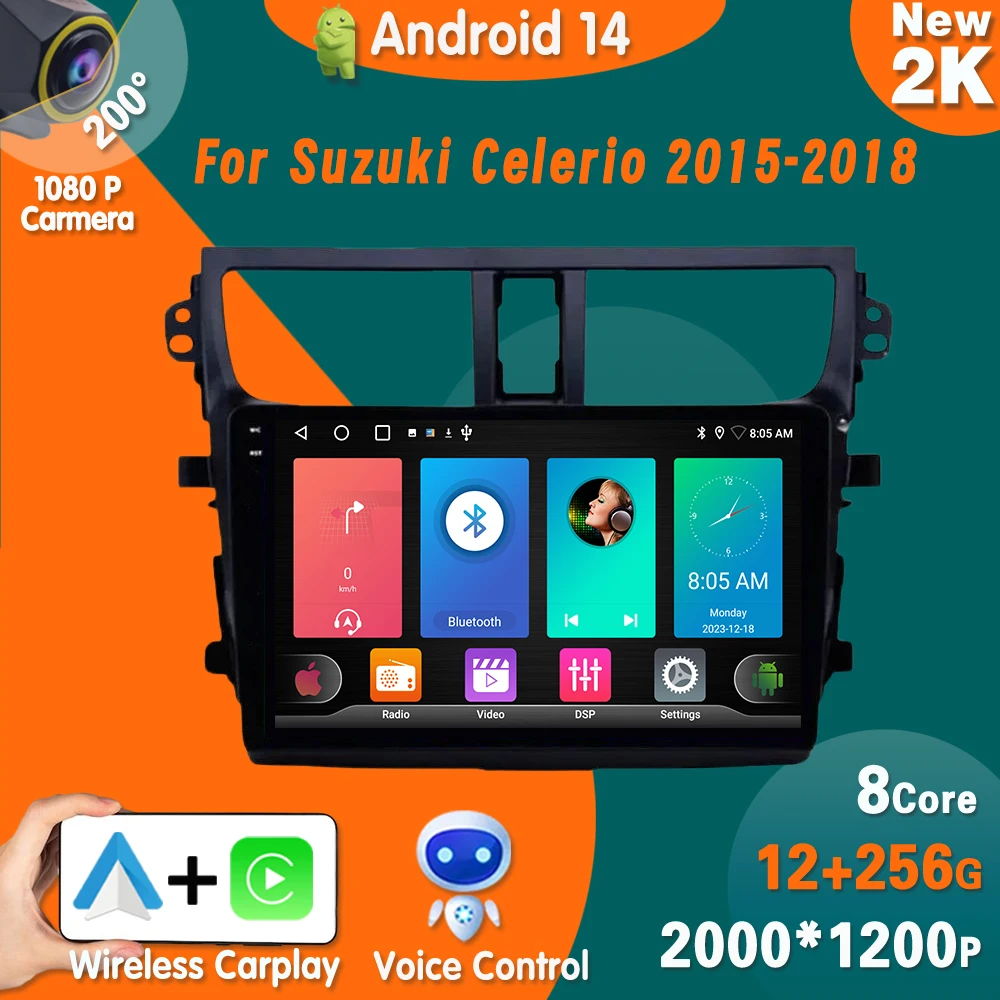 

Android 14 Car Radio For Suzuki Celerio 2015-2018 Carplay Multimedia Video Player GPS navigation No 2din DVD 4G WIFI BT QLET