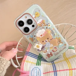 Korea Cute Chef Fried Eggs Bear agsafe Wireless Charge Phone Case For iPhone12 13 14 15 16 17 Pro Max 3D Cartoon Magnetic Holder