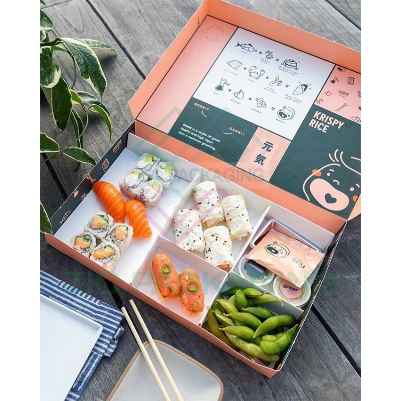 Customized productSushi Takeaway Lunch Box Japanese Sushi Takeout Box with Divider Biodegradable Food Grade Paper Custom Disposa