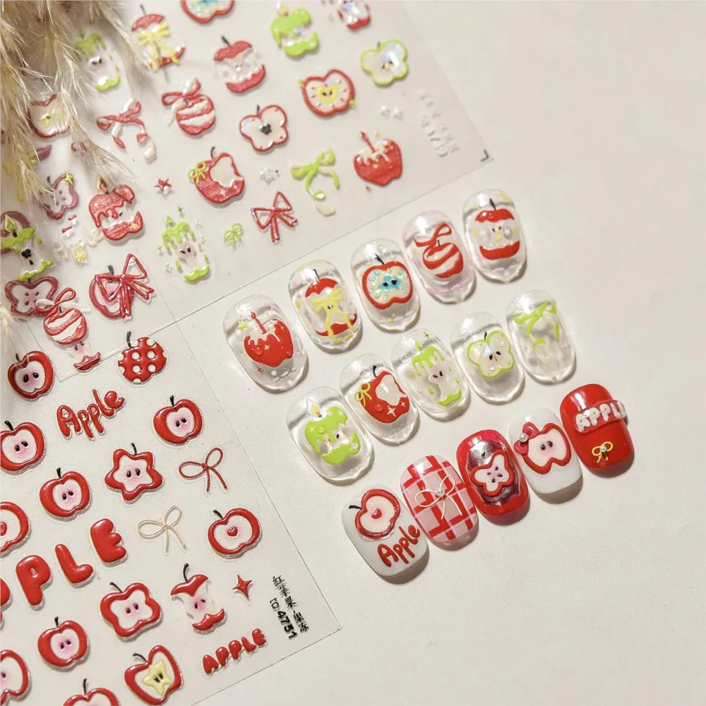 1pc carino mela adesivi per unghie art decalcomanie 5D in rilievo mela slider decalcomanie autoadesive frutta mela adesivi per unghie regali di natale