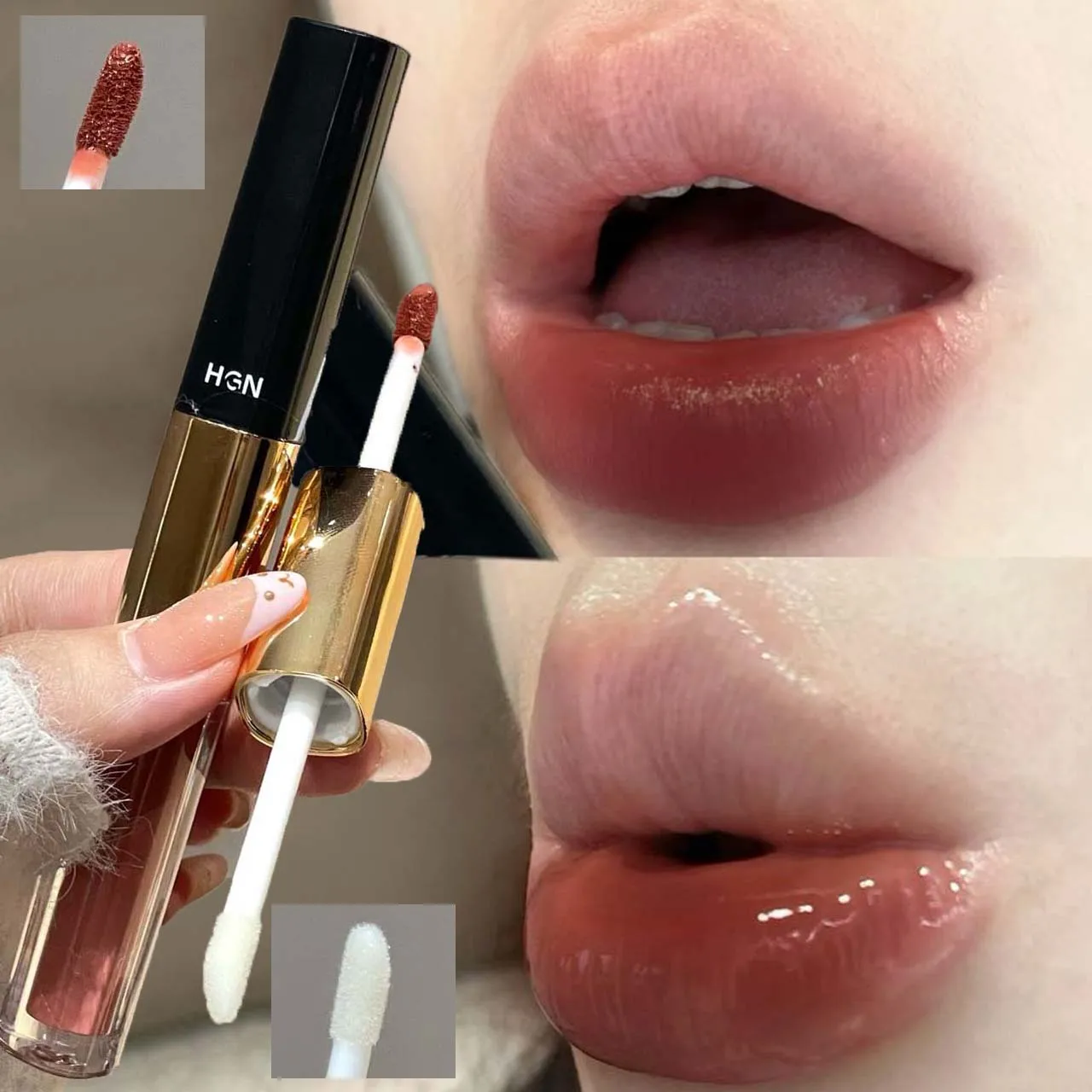 Матовый блеск для губ 2-в-1 и прозрачное масло-блеск с зеркальным эффектом, стойкий цвет, двусторонний блеск для губ, косметика для макияжа