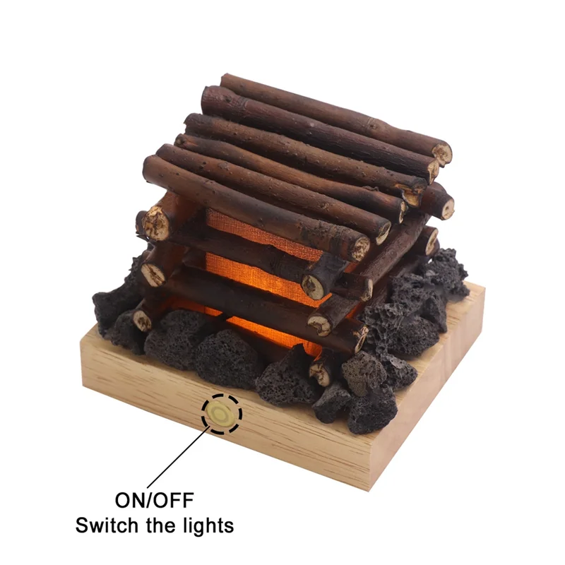 USB Rechargeable Fake Bonfire Night Light 3 Modes LED Campfire Night Light with White Noise for Christmas Living Room Decoration