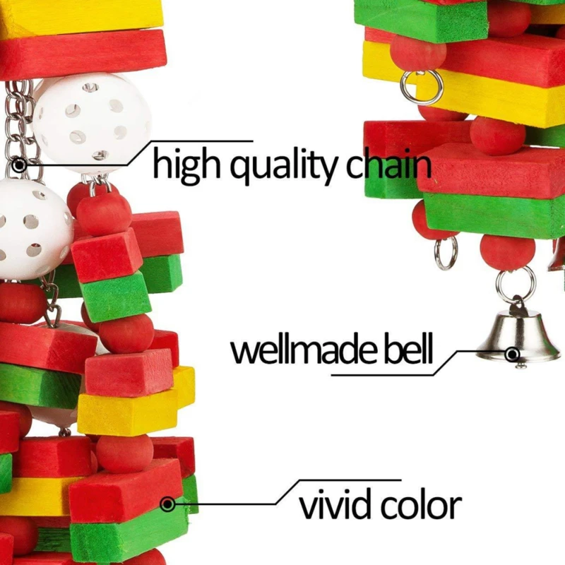 Pet Bird Chewing Toy Colorful Wooden Blocks Acrylic Beads Parrot Toy Bite Bridge Bird Tearing Toy Cockatiels Training Hang Swing