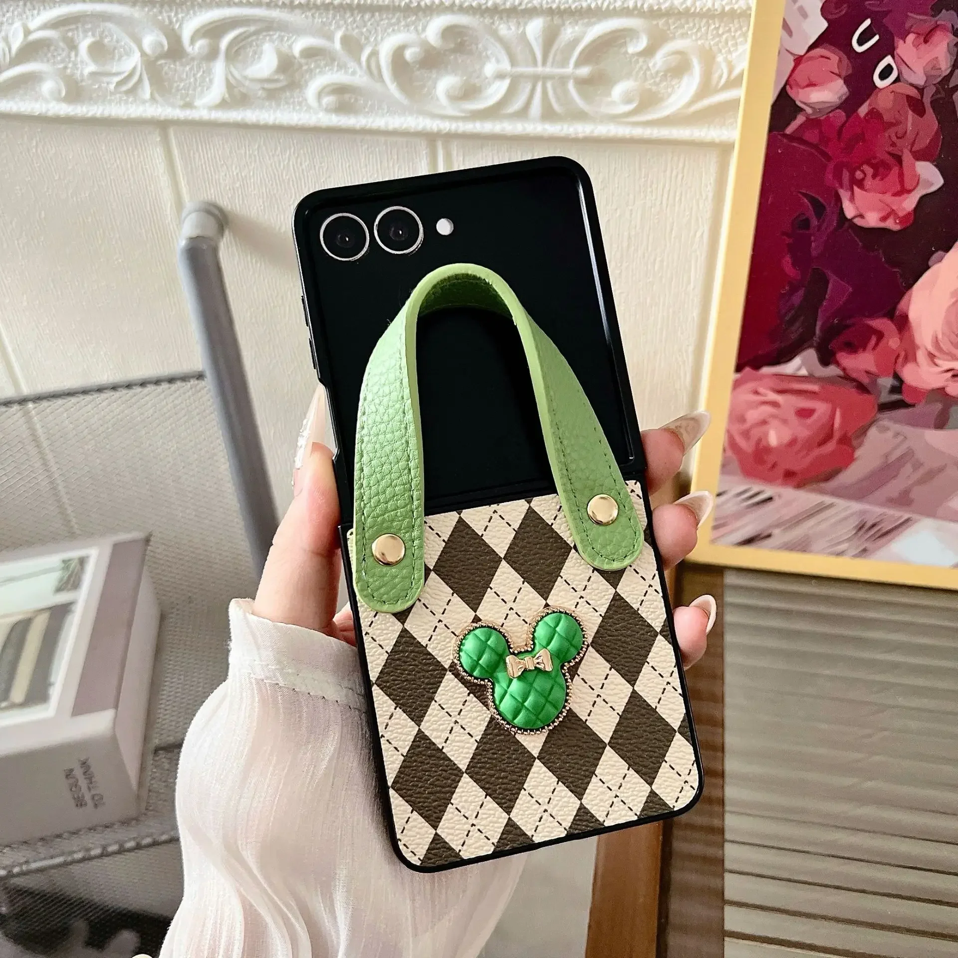 

Diamond Pattern Mini Handbag Phone Case for Samsung Galaxy Z Flip 7 6 5 4 Protective Back Cover for ZFlip6 ZFlip7 Case Shell