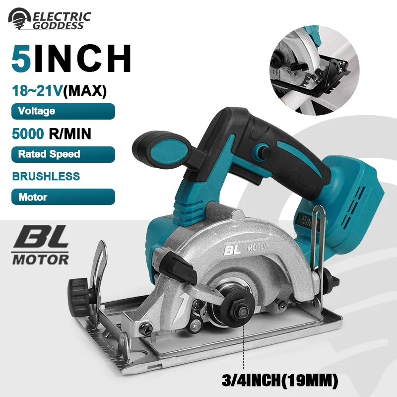 5/7 인치 무선 원형 톱 5000rpm 브러시리스 목공 톱 Makita 18V 배터리 핀 용 45도 컷 조정 원형 톱