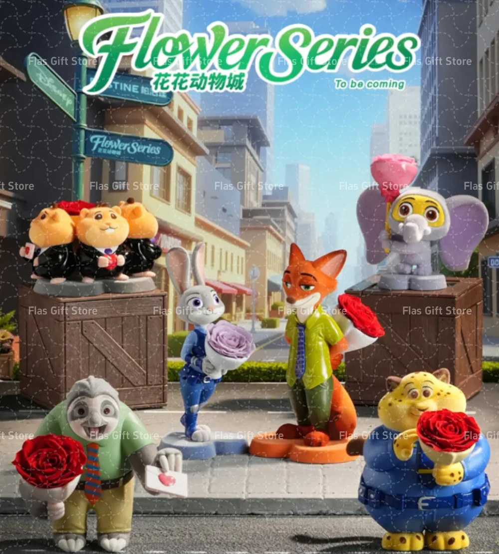 오리지널 애니메이션 피규어 Zootopia Flower World Serie 블라인드 박스 Judy Fox Nick 액션 피규어 모델 인형 장식 어린이 데스크탑 Colle